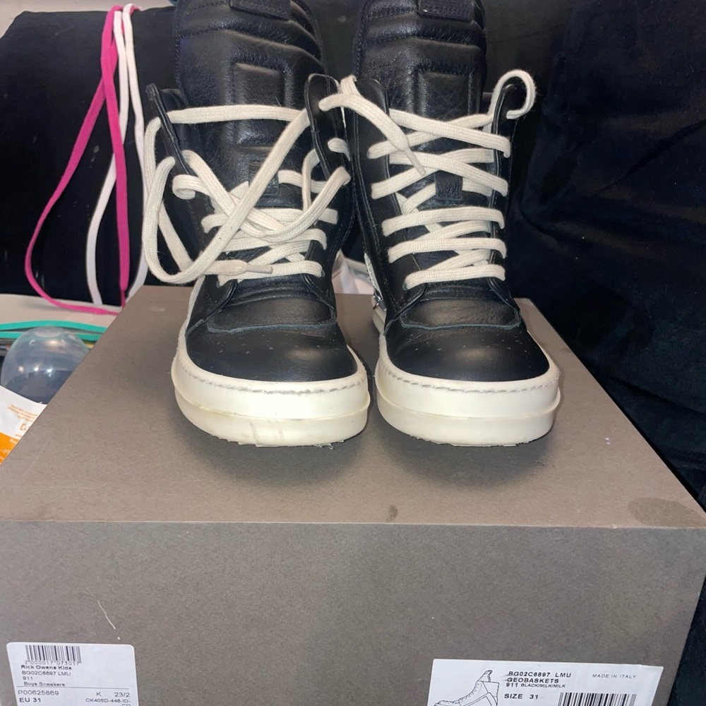 Rick Owen’s Little Boy's & Boy's Geobasket Leather High-Top Sneakers size 31